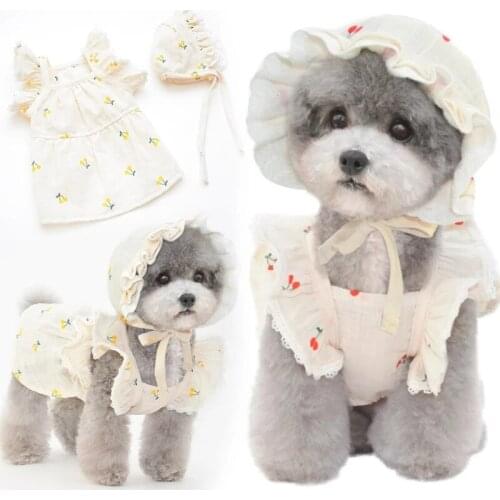 Dog Dress Hat Cap Summer Cat Dog Dresses Skirt Outdoor Travel Pet Clothing Puppy Yorkshire Pomeranian Poodle Bichon Dog Clothes