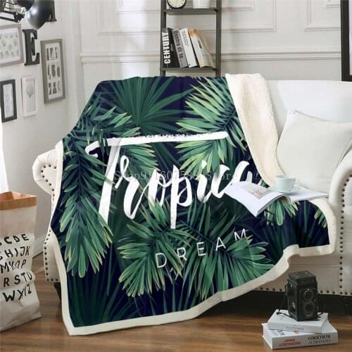 New Flower Palm Leaf Digital Print Plush Blanket 3D Adult Sofa Bedroom Sherpa Velvet Bedspread Bag Throw Blankets