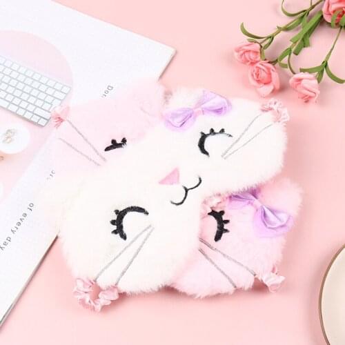 Plush Sleeping Mask Blindfold Cute Cat Eye Cover Kids Anime Sleep Mask Cartoon Soft Plush Mask Travel Rest Sleeping Aid Eyepatch