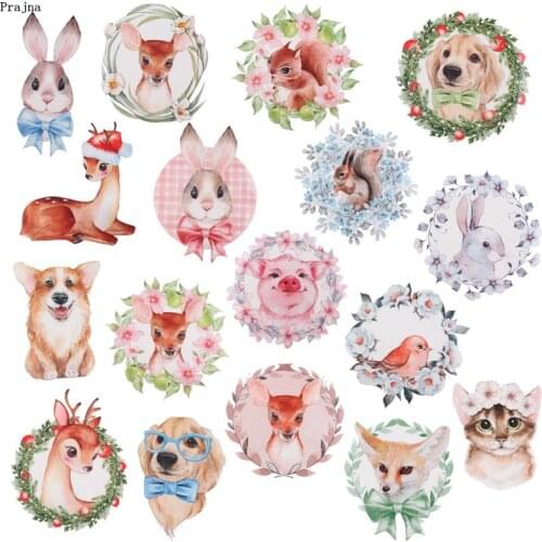 Prajna Cartoon Animal Heat Transfer Vinyl Cute Deer Iron on Patch Rabbit Dog Cat Stickers Patches For Kids Clothing DIY T-Shirts