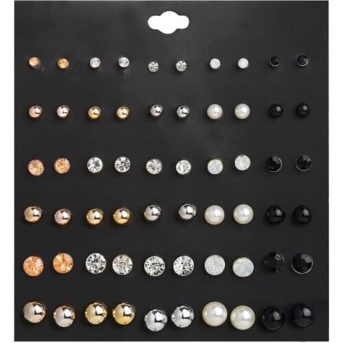 Korean earrings Fashion Round Rhinestone Crystal Stud Earrings Set For Women Jewelry Ladies Ball Pearl Earring Gift Brincos
