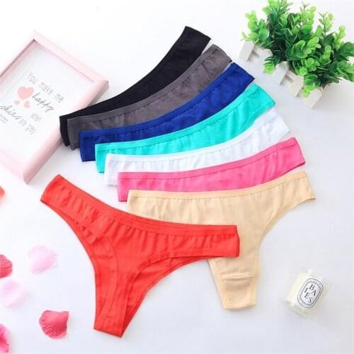 Pure Cotton Seamless Ladies Underwear Solid Color Cotton String Sexy Low Waist Thongs Sexy Lingerie Panties