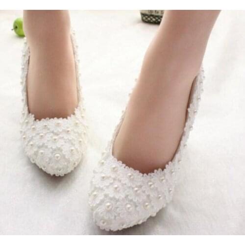 High heels lace flower wedding shoes women handmade plus sizes low med high heels round toes bridal shoes bridesmaid pumps