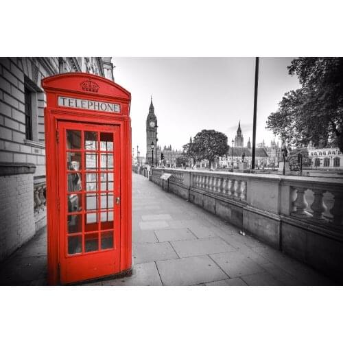 VinylBDS Photography Backdrops Retro Red Telephone Booth Brick Floor Photo Studio Background For Children