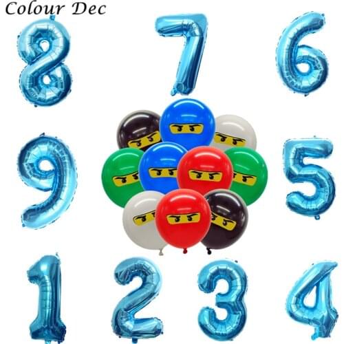 New 32inch 123 4th Ninjagoing Theme Balloons for Boys Kids Birthday Party Dec12inch Latex Ninjago Balloon Party Supplies