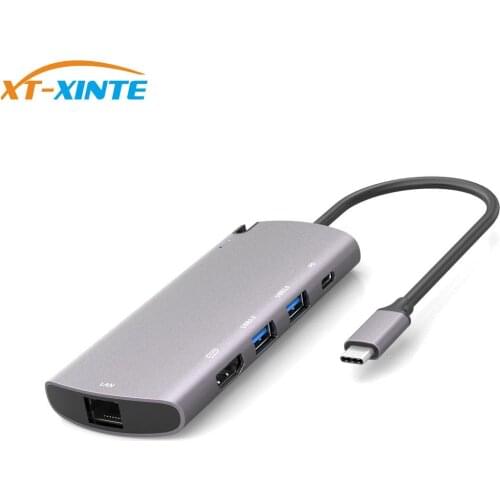 XT-XINTE 6 in 1 M.2 Hard Drive Disk Box Dual USB 3.0 Docking Station Metal External HDD Enclosure PD Fast Charge Type-c Hub