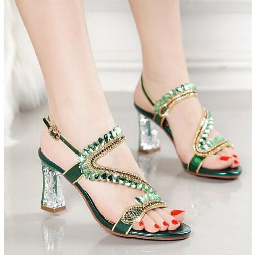 Koovan Crystal Sandals Womens Shoes 2020 Summer New High-Heel Fashion Diamond-Set Women Shoes Girls Sandals