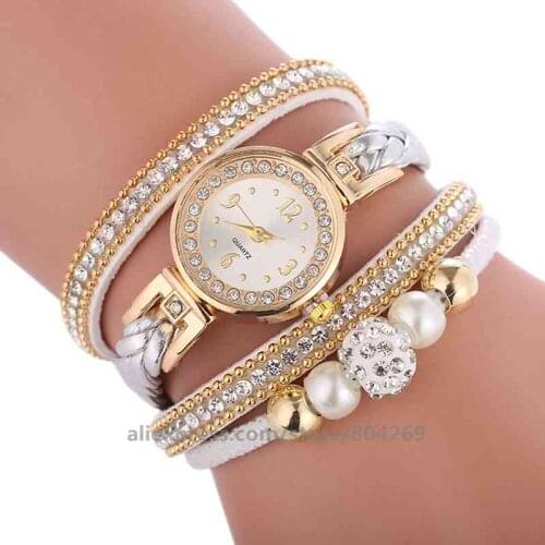 Heart rhinestone women national style leather watch wrap around elegance wristwatch for women wholesale clock long strap watches