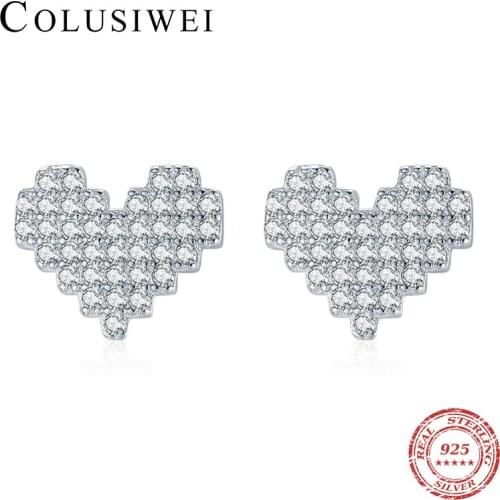 Colusiwei Authentic 925 Sterling Silver Bling Zircon Stone Cute Puzzle Love Heart Shape Stud Earrings for Women Original Jewelry