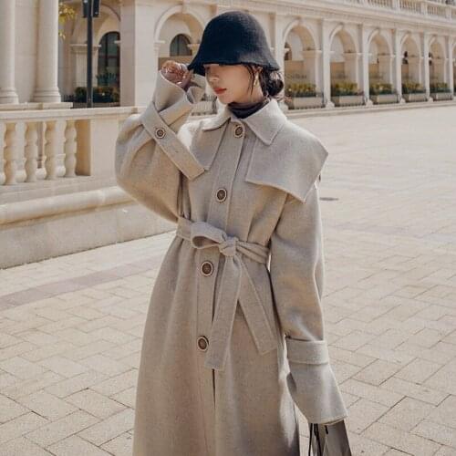 Winter Wool Coat New Single Woolen Coat Female 2021 Breasted Korean Loose Thicker Below Fashion The Knee Women Long Jacket