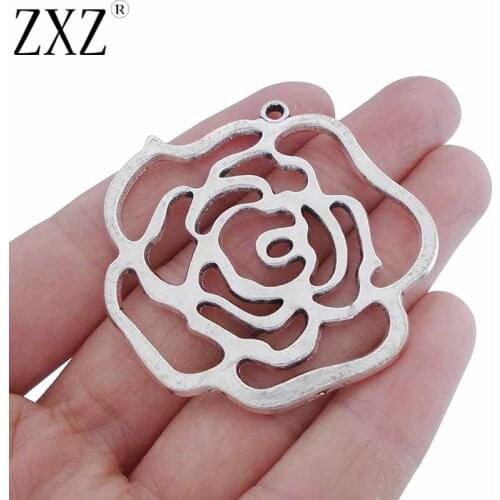 ZXZ 5pcs Large Open Flower Charms Pendants for Necklace Jewelry Making Findings 48x47mm
