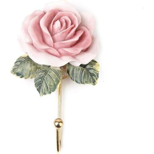 2pcs Lovely Rose Decor Wall Mounted Towel Hanger Holder Organizer Wall Hook Hanger Bathroom Kitchen Doors Holder Sticker