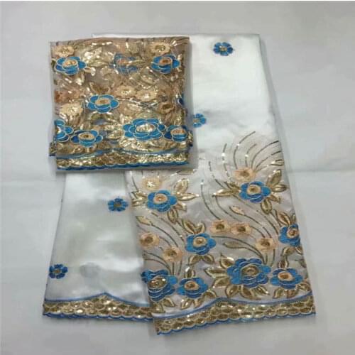 5+2 Yards High Quality George Lace Fabric Embroidery Printing With Net Scarf Set For Indian Women Dress Lace Fabric! LXFO12223