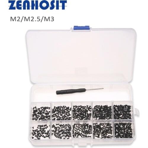 500pcs/box M2/M2.5/M3 Black Iron Phillips Screws Cross Screw Bolts Cross Recessed Head Bolts With Screwdriver For Hardware Work