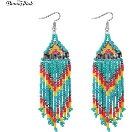 Banny Pink Bohemian Handmade Multicolor Beads Tassel Earrings For Women Vintage Ethnic Chic Long Fashion Jewelry