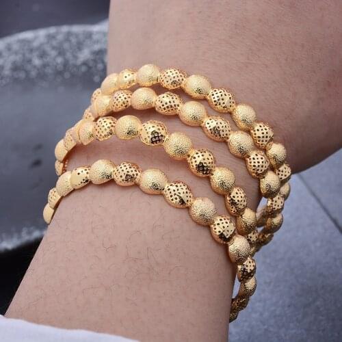 New 24K 4Pcs/lot Dubai Gold Color Bangles For Women Girls Round Beads Ethiopian Wedding Bangles Bracelet Jewelry