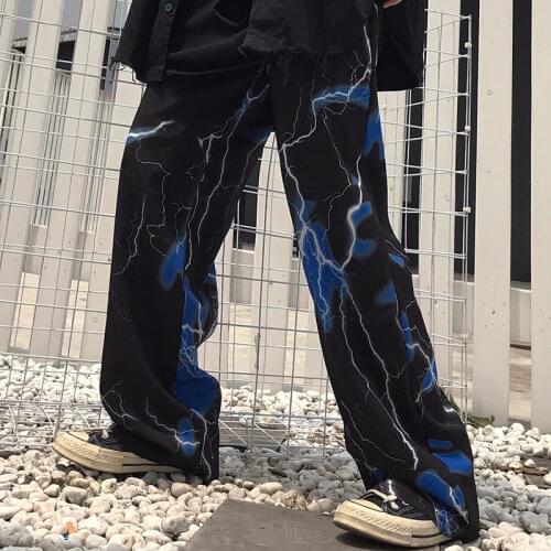 New INS Harajuku dark street retro lightning casual pants loose wild wide-leg pants trousers trend