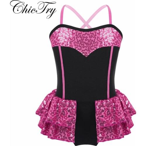 Kids Girls Spaghetti Shoulder Straps Shiny Sequins Ballet Dance Leotard Ballerina Dress Modern Jazz Latin Dancing Costumes