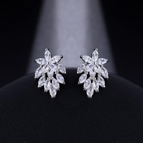 Emmaya Delicate Earring Handmade Fashionable Flower Crystal Solid AAA CZ Jewelry for Women Girls Gorgeous Gift Party Wedding