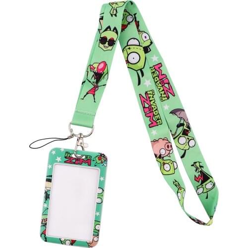 G1899 Cartoon Alien Lanyard Keychain keys Badge ID Mobile Phone Rope Kids Gifts Lanyard With Card Holder Cover