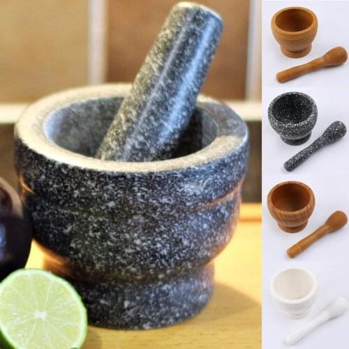 Pestle Grinder Wooden White Granite Grinder Mortar Grinding Bowl Garlic Press Herb Pepper Mixing Pot Kitchen Tool