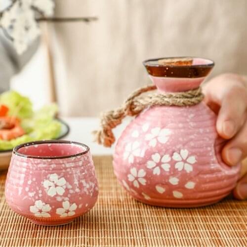 Japanese Style Ceramic Cherry Blossoms Retro Liquor Sake Cup Household Wine Set Creative Small Flagon Bar Wine Bottle Kettle