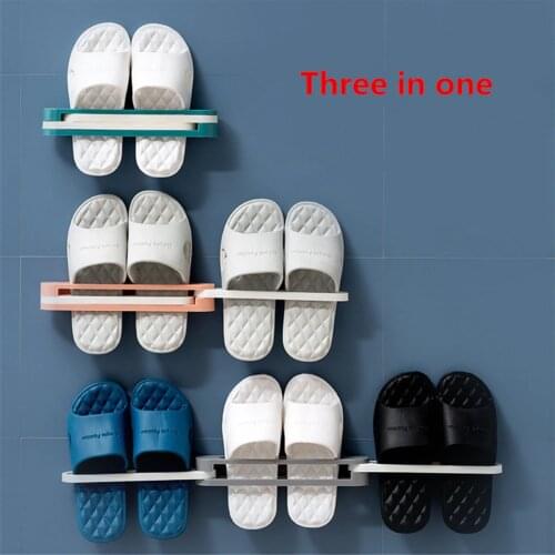 Creative Folding Shoe Shelf Organizer Bathroom Slippers Space Saving Zapatero Plastic Wall Hanging Integrated Shoe Storage Rack