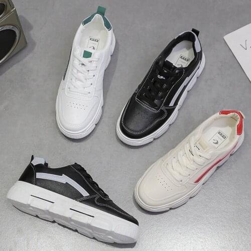 Sneakers comfortable and breathable versatile leather solid color vulcanized shoes women platform casual shoes U20-27