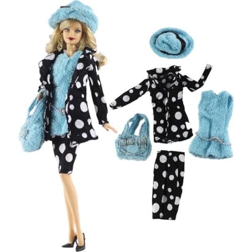 NK One Set Doll Dress Fashion Spot Coat Modern Outfit Daily Casual Wear Hat Bag For Barbie Doll Accessories Gift Baby Toys 91