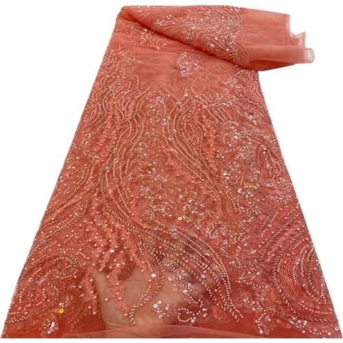 Latest African Lace Fabric 2021 High Quality Sequins Tulle Lace Nigerian Embroidered Bridal Lace Fabric Wedding Dress r70-55