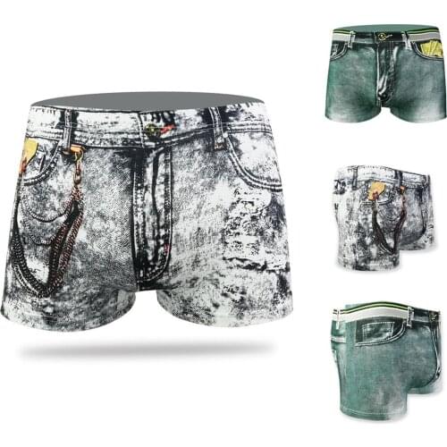 Fashion Mens Underwear Boxers Sexy Denim Printed Dollar Pocket Boxer Shorts Pants Underpants Male Plus Size Boxer Para Hombre