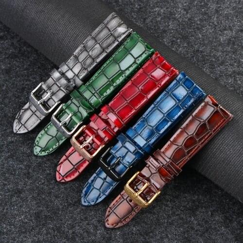 18mm 20mm 22mmMens Fashion Genuine Leather Watchband Clear Personality Crocodile Texture Ttrap Bracelet Wrist Watchband women