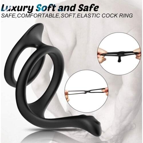 Man Cock Double Ring Masturbating Penis Delay Gay Adult Toys Mens Masturbator Sex Toys Anal Friction Massage Perineum