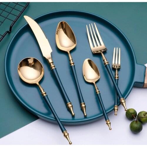Fork Cutlery Stainless Steel Flatware Set Gold Dinnerware Sets Mirror Silverware Knife Fork Spoon Kitchen Dinner Tableware Set