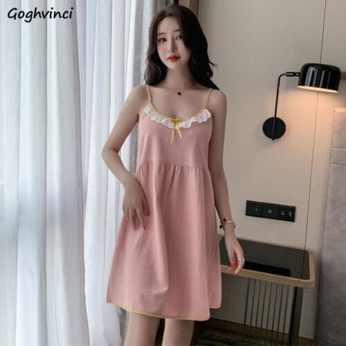 Nightgowns Women Sleeveless Sexy Summer Thin Patchwork Lace Sleepwear BF All-match Fashion Trendy Harajuku Casual Design Ladies