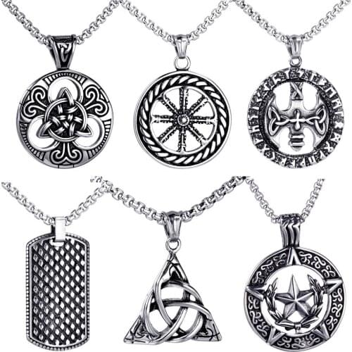 Stainless Steel Pendant Necklace Steel Color Vintage High-quality Mens Unisex Accessories Gifts Hip-hop Retro Long Necklacees