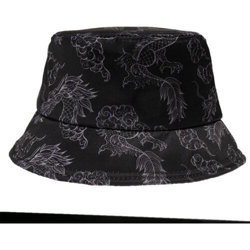 New Punk Fashion Spring Summer Black Dragon Bucket Hat Hip Hop Panama Gorras Mens Dropshipping Fishing Caps 2021