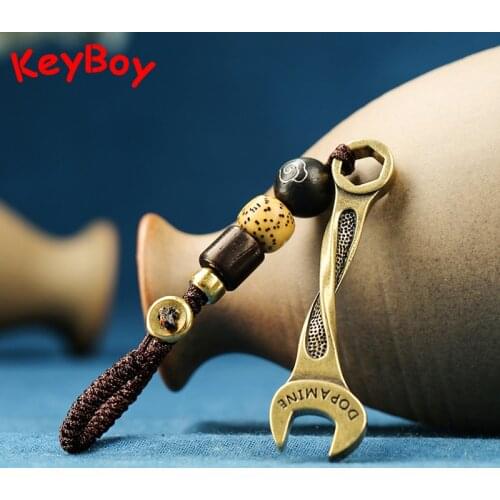 Chinese Style Braided Rope Brass Mini Gadget Wrench Keychain Pendant Vintage Metal Car Key Chain Rings Women Bag Hanging Jewelry