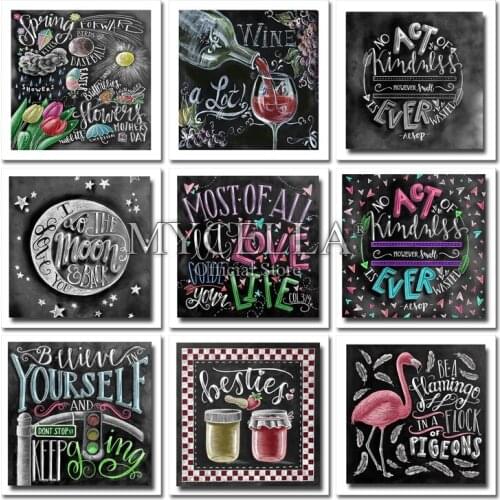 Full Round 5d Diy Diamond Paintings Chalkboard Drawing Embroidery Mosaic Flower Love Cross Stitch Home Wall Art Needlework Decor