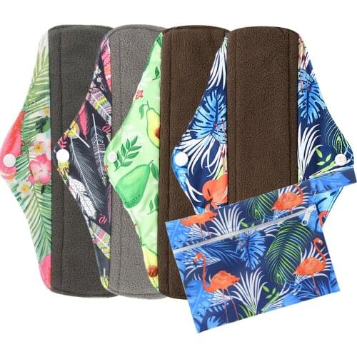 Dropshipping Reusable Hygiene Menstrual Pads Women Sanitary Pads Bamboo Charcoal Lady Cloth Pads Wholesale 5pcs with a Wet Bag