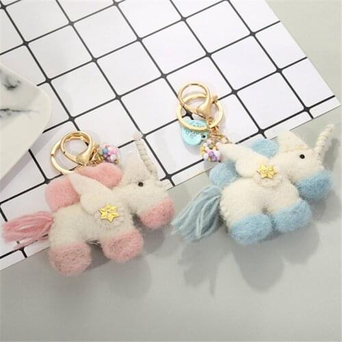 Fluffy Pompon Unicorn Keychain r Ball Horse Key Chain Porte Clef Holder Bag Car Key Ring Chaveiros Women Accessories