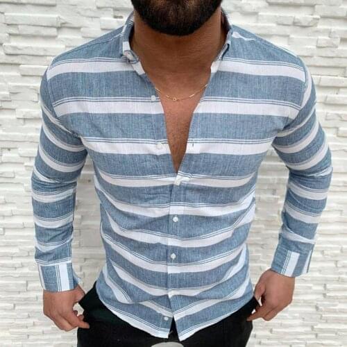 Vintage Simple Fashion Long Sleeve Lapel Men Shirt Soft Bright Color Striped Print Buttons Closure Autumn Shirt Streetwear