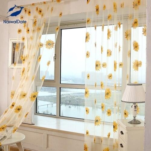 Sunflowers Curtains Polyester Tulle Kitchen Living Room Curtains Home Printed Translucidus Window Screening Blackout Curtain