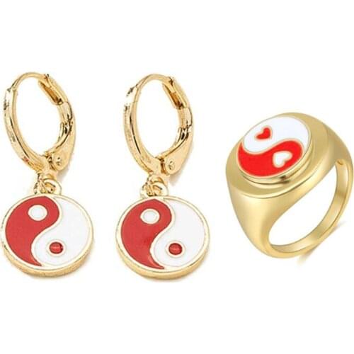 Cute Couple Earrings Ring Womens Fashion Wedding Drop Oil Love Heart Ring Gifts for Women Girls Wedding Jewelry Gift