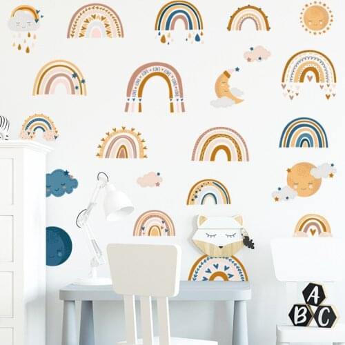 Nordic INS Bohemia Watercolor Rainbow Wall Stickers Nursery Room Wall Decal for Kids Room Bedroom Home Decoration PVC Decor