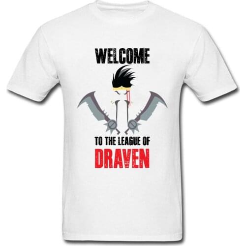 Funny Design Logo Mens T Shirt Pink Anime Cosplay T-Shirts Welcome To The League Of Draven Quote Patterns Tee Shirts