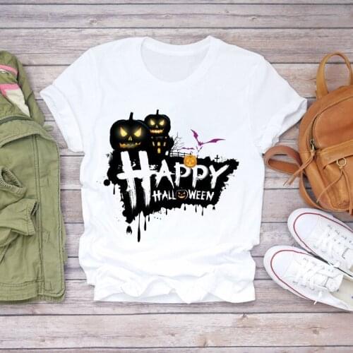 Women Cartoon Witch Pumpkin Halloween 90s Fall Autumn Lady Print T-shirts Top T Shirt Ladies Womens Graphic Female Tee T-Shirt