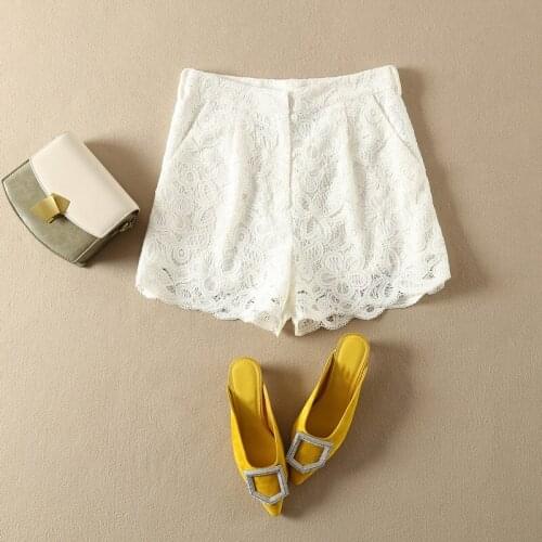 Women Summer White Lace Patchwork Hot Shorts With Cotton Lining