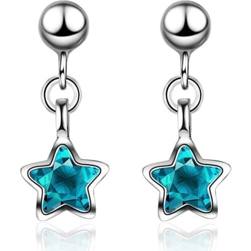 New Arrival Trendy Blue Star Crystal 925 Sterling Silver Ladies`tassel Stud Earrings Wholesale Jewelry Anti Allergy Gift