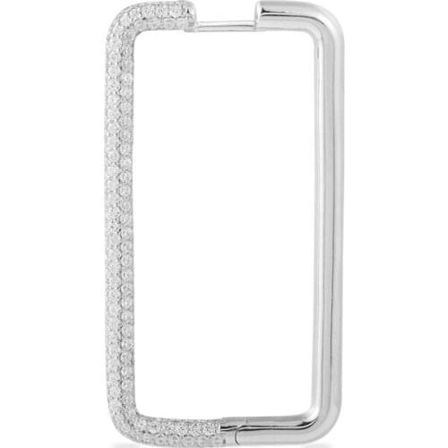 SLJELY Fashion Real 925 Sterling Silver Single White Large Rectangle Geometric Earring Micro Zircon 1pc for Women Brand Jewelry